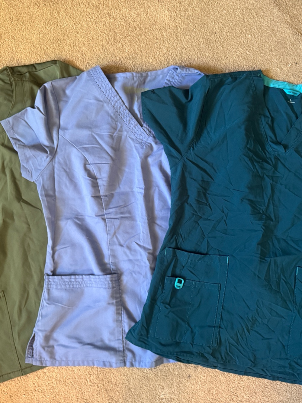 Lot of 3 size L scrub tops - Grey’s Anatomy, Carhartt, and Cherokee